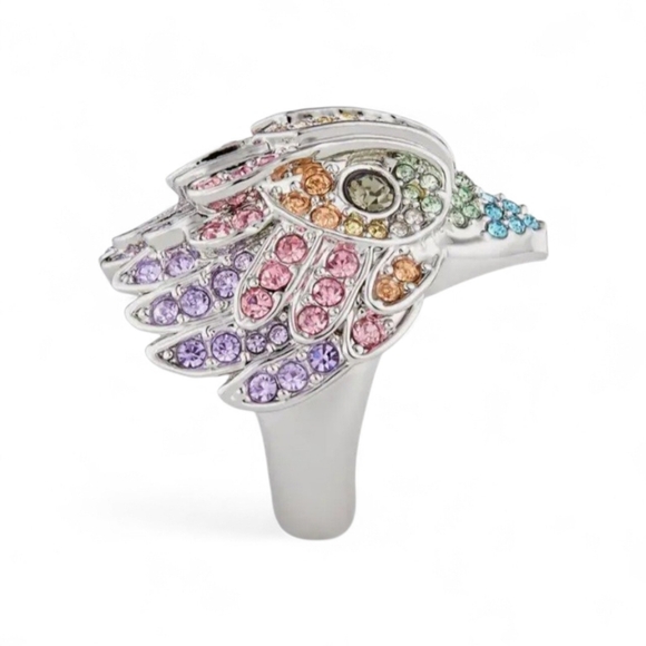 Kurt Geiger London✨️ Pave Eagle Polished Silver Ring W/ Pastel Crystals - Picture 2 of 2